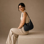 Black Embossed Floral Leather Hobo Bag for Women