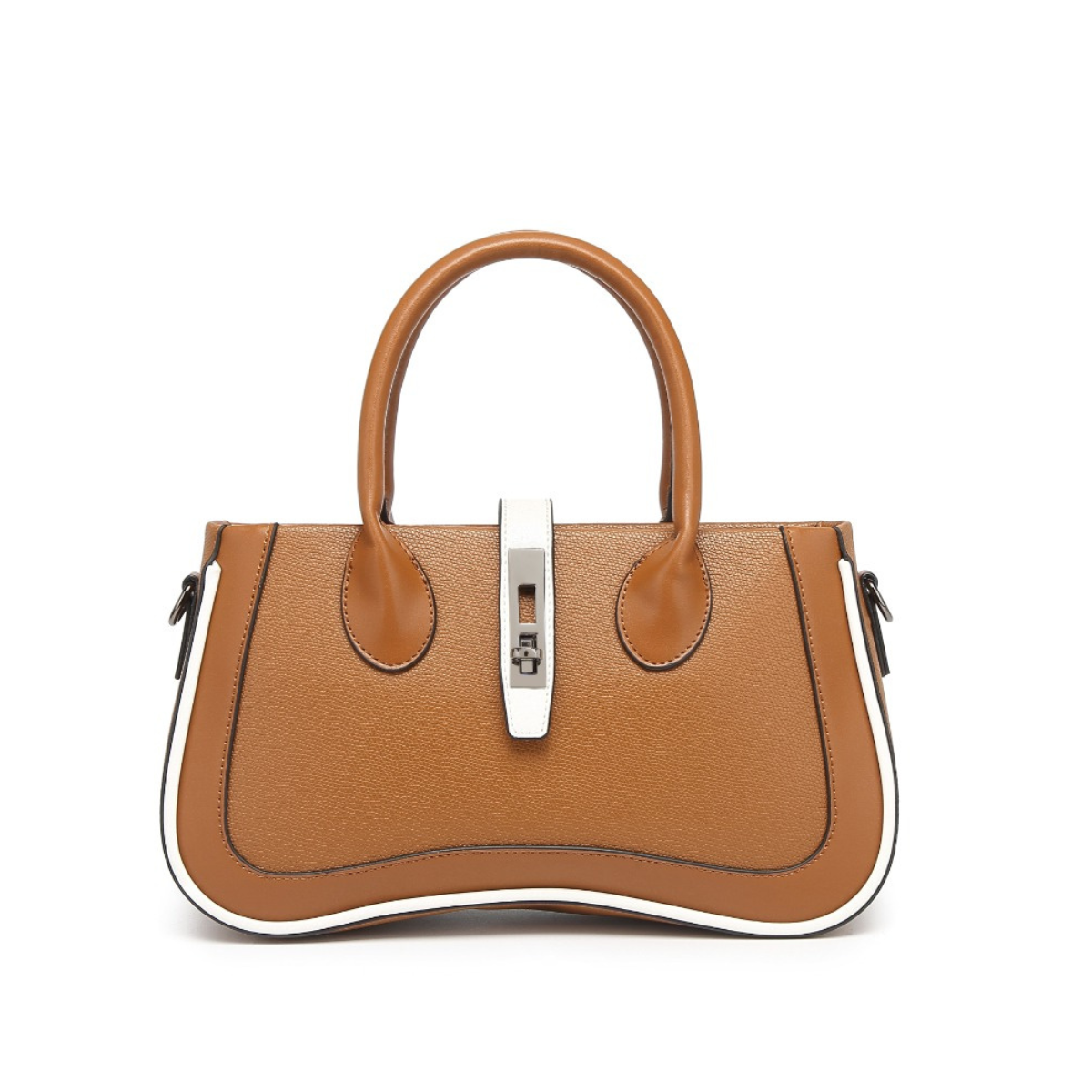 Beige Women's Dual Tone Top Handle  Handbag with Detachable Shoulder Strap