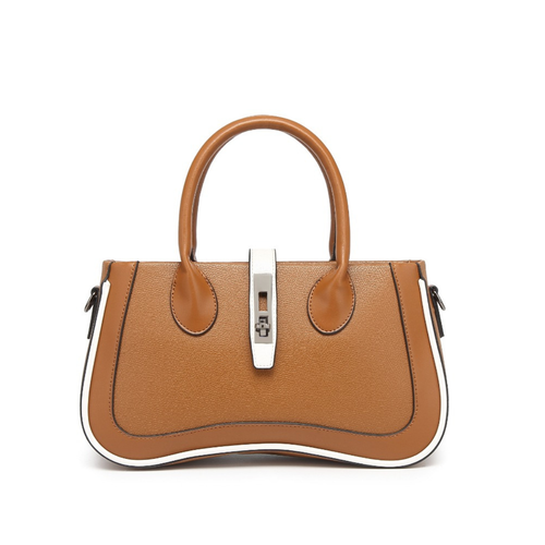 Beige Women's Dual Tone Top Handle  Handbag with Detachable Shoulder Strap