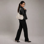 Off White Embossed Floral Leather Hobo Bag for Women