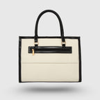 Full view of Davina black work tote bag with all features displayed