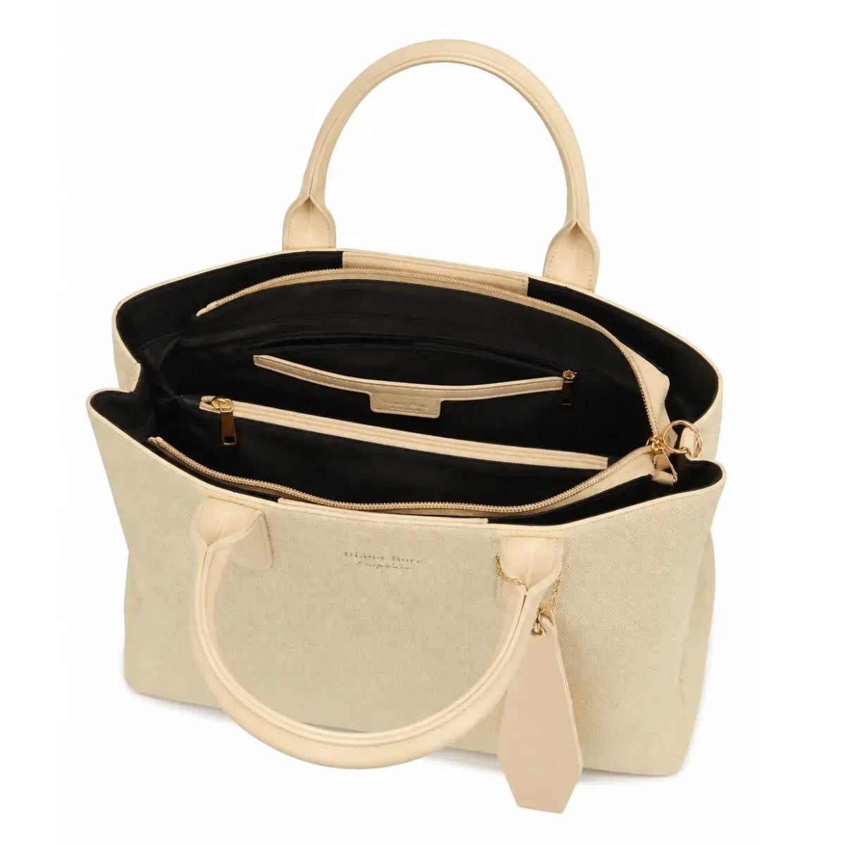Beige Canvas Structured Handbag for Women