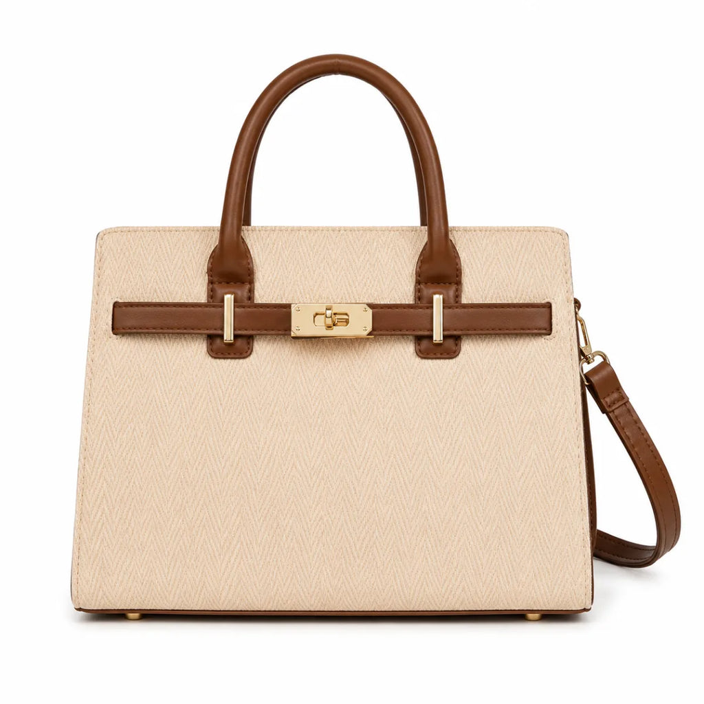 Khaki Chevron Textured Handbag for Women
