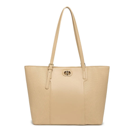 Beige Textured Panel Tote Bag for Women