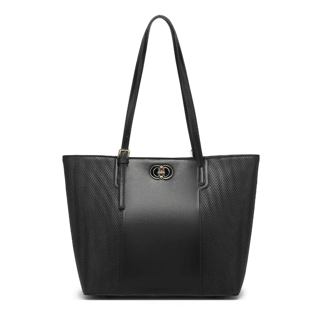 Black Textured Panel Tote Bag for Women