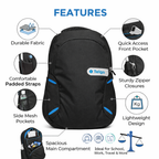 Telgo Lightweight Black Backpack with Blue Accents