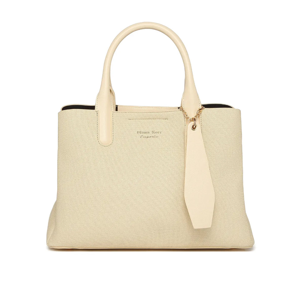 Beige Canvas Structured Handbag for Women