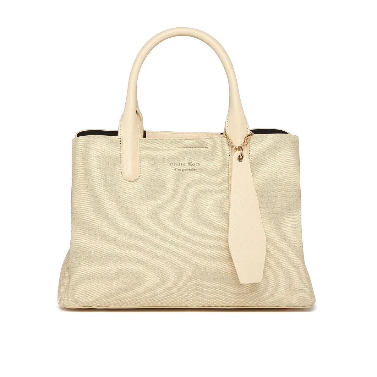 Beige Canvas Structured Handbag for Women