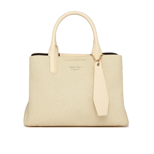 Beige Canvas Structured Handbag for Women