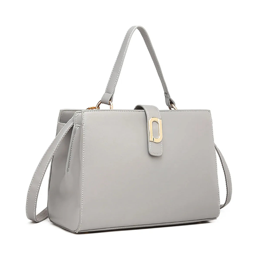 Grey Structured Top Handle Handbag for Women