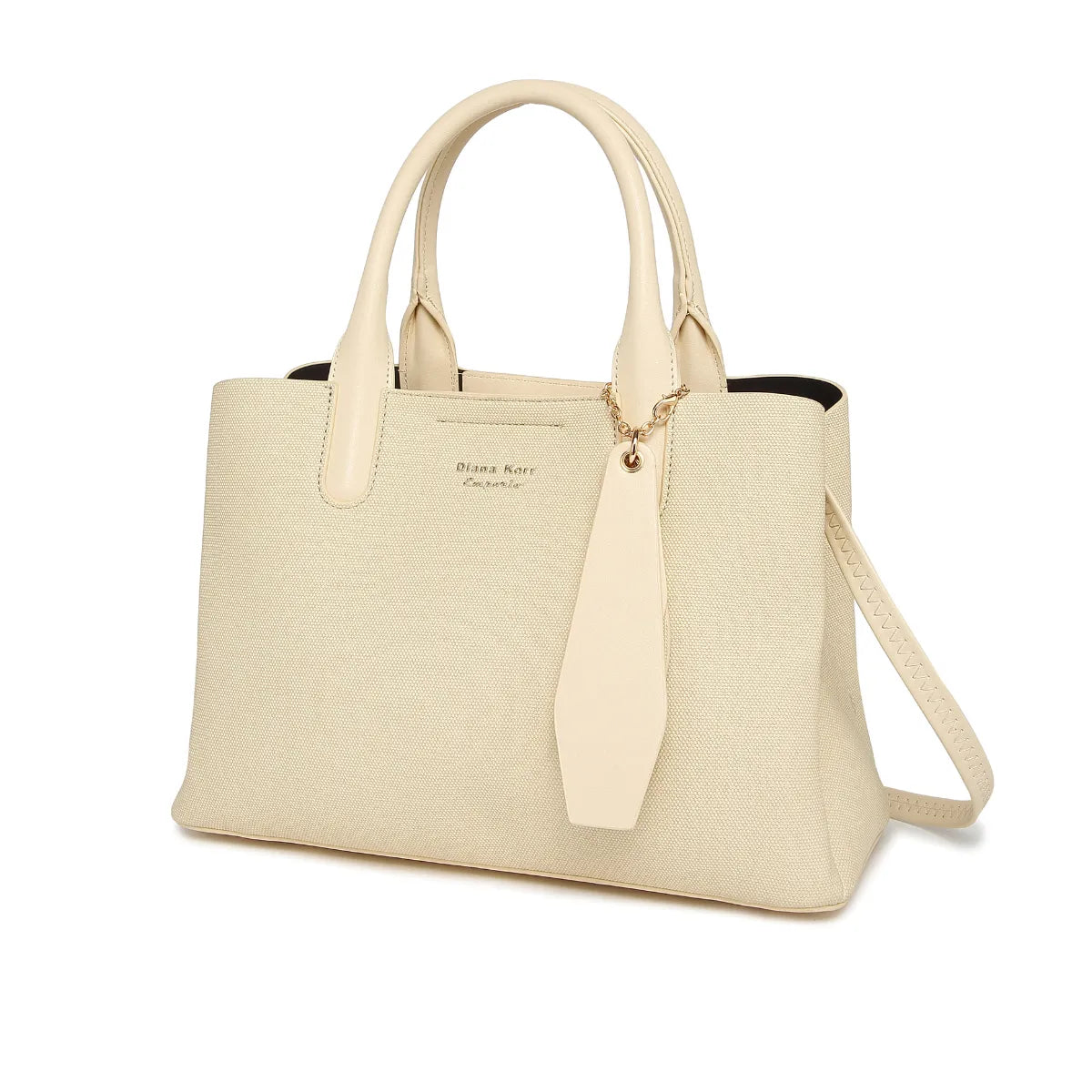 Beige Canvas Structured Handbag for Women
