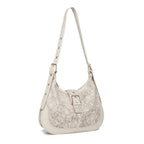 Off White Embossed Floral Leather Hobo Bag for Women