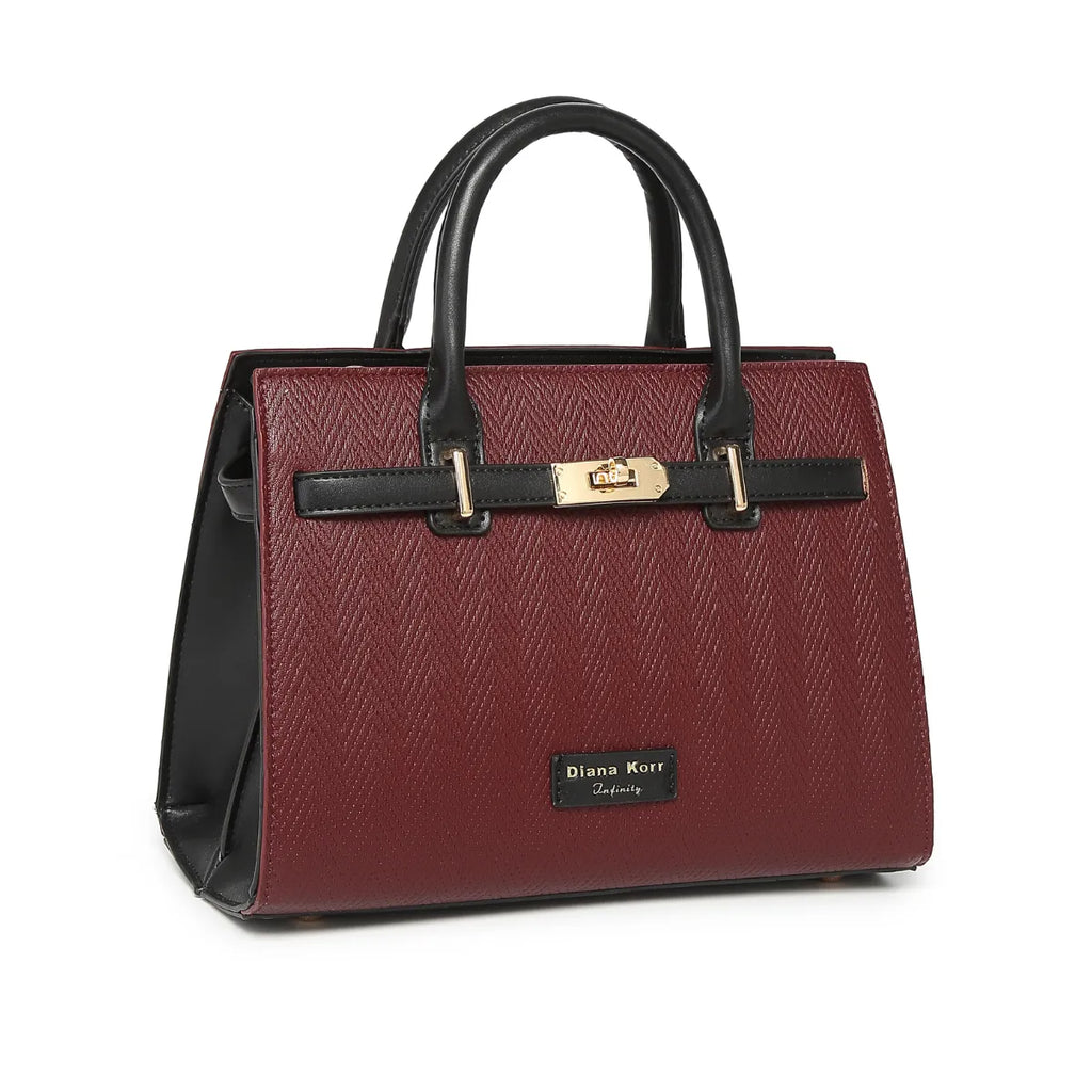 Wine Chevron Textured Handbag for Women