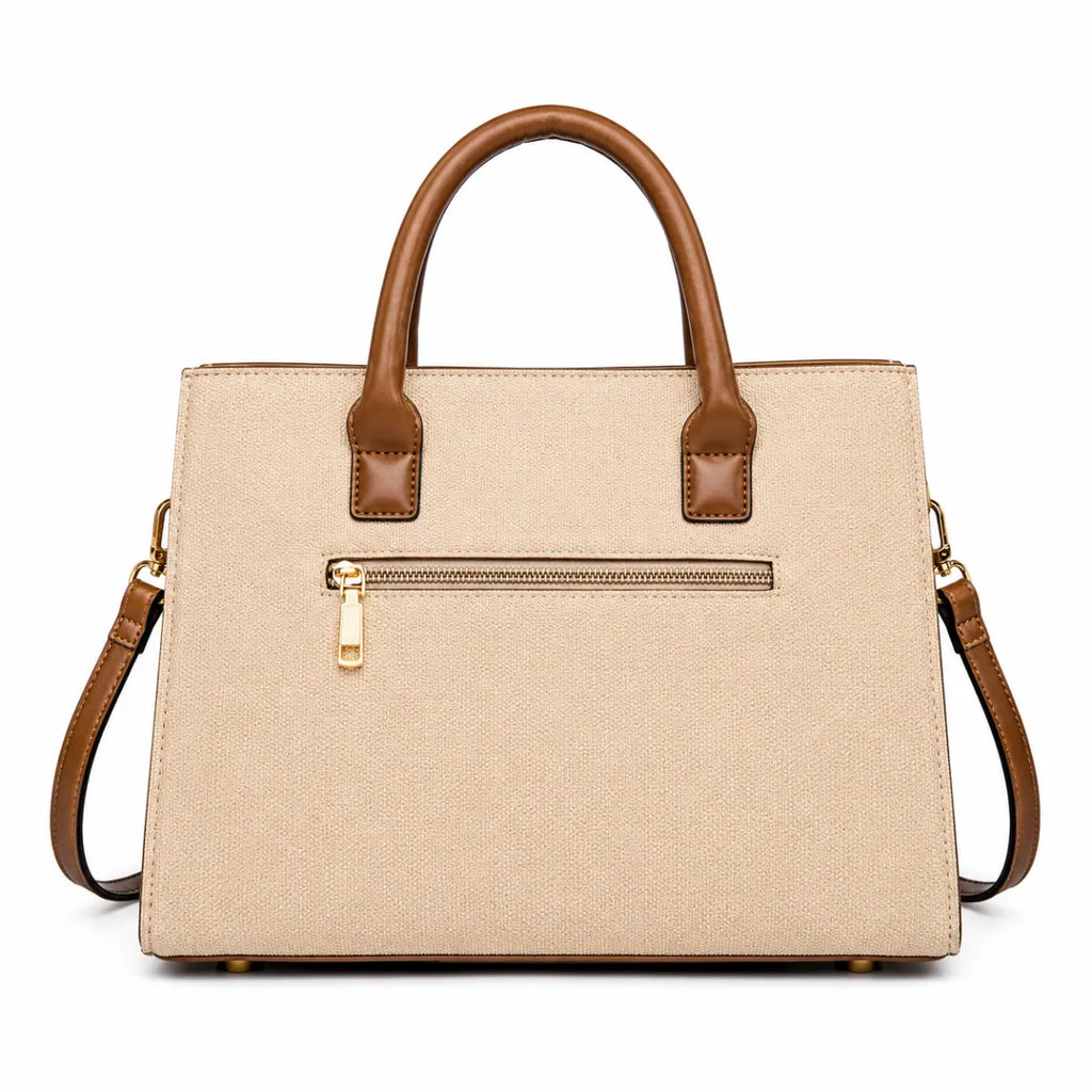 Khaki Chevron Textured Handbag for Women