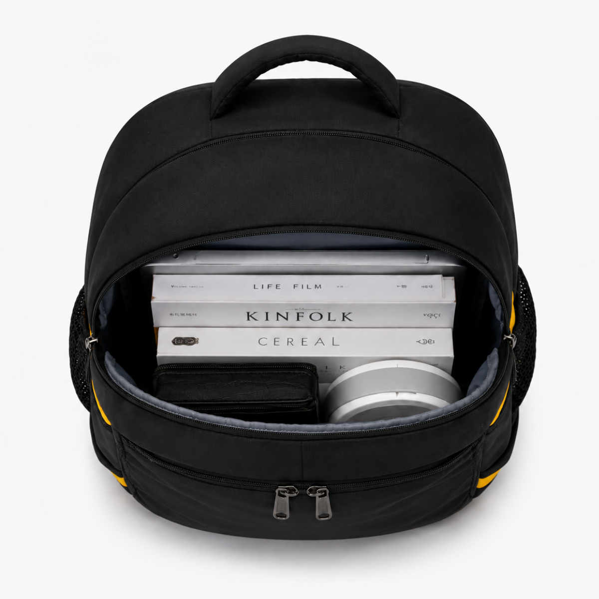 Telgo Lightweight Black Backpack with Yellow Accents