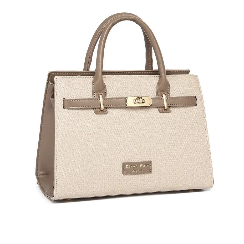 Beige Chevron Textured Handbag for Women