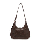 Brown Embossed Floral Leather Hobo Bag for Women