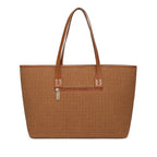 Tan Brown Woven Straw Textured Tote Bag for Women