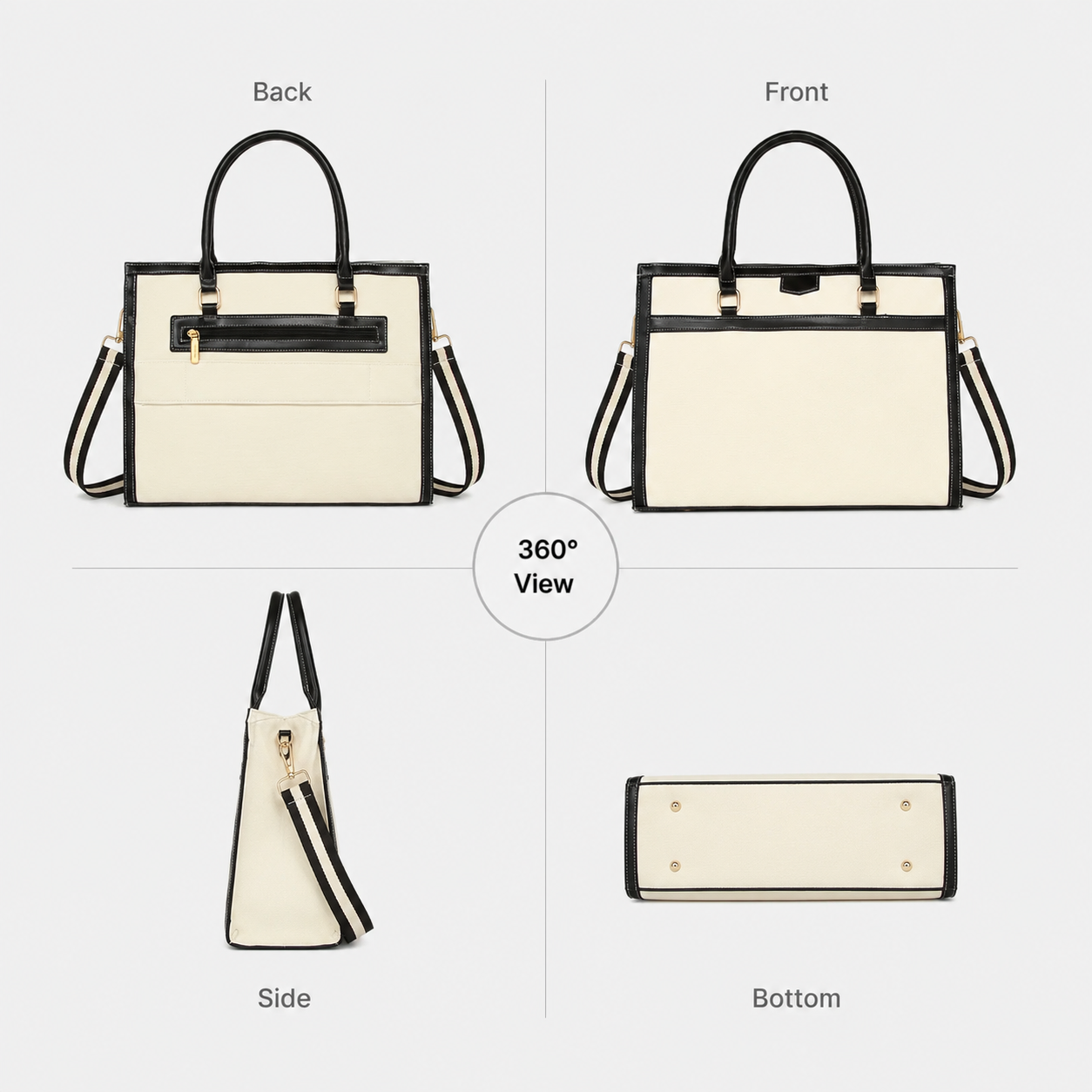 Tote bag spacious interior view with multiple compartments and pockets